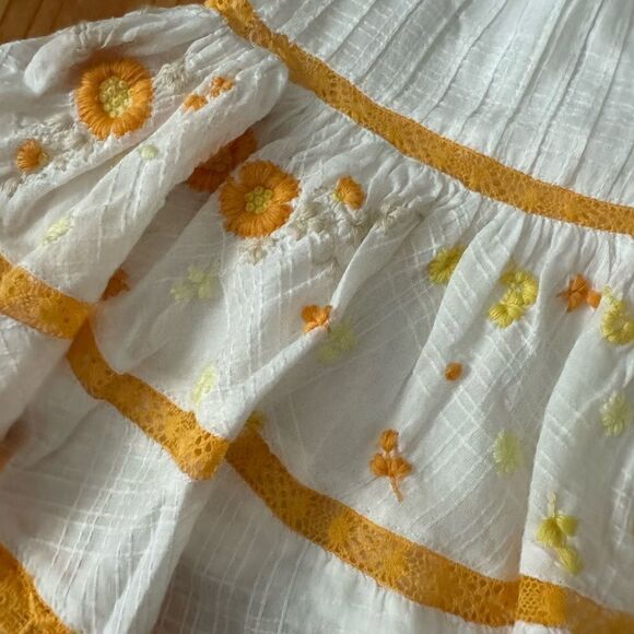 NWT LoveShackFancy Jennings Mini Skirt in Antique White Yellow XS Cover Up $295 - Picture 6 of 13